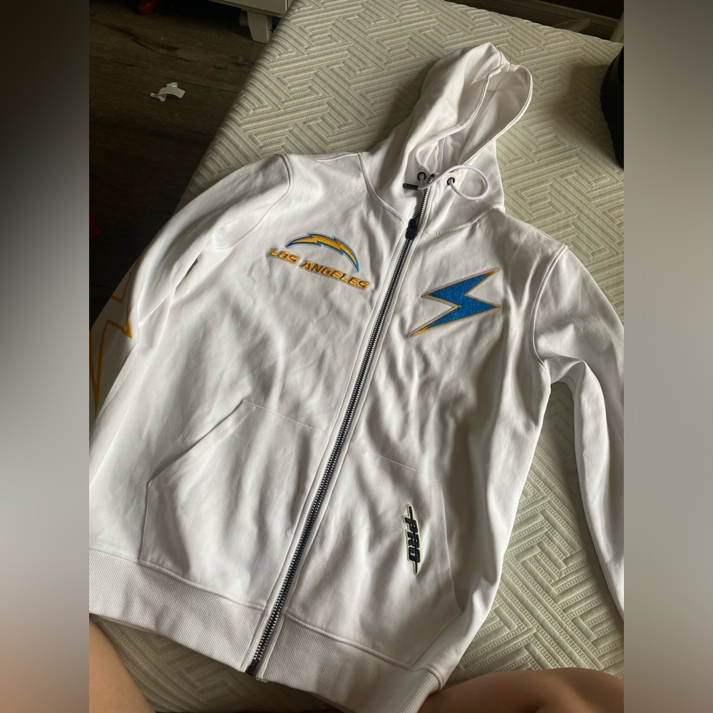 White chargers zip up hoodie
